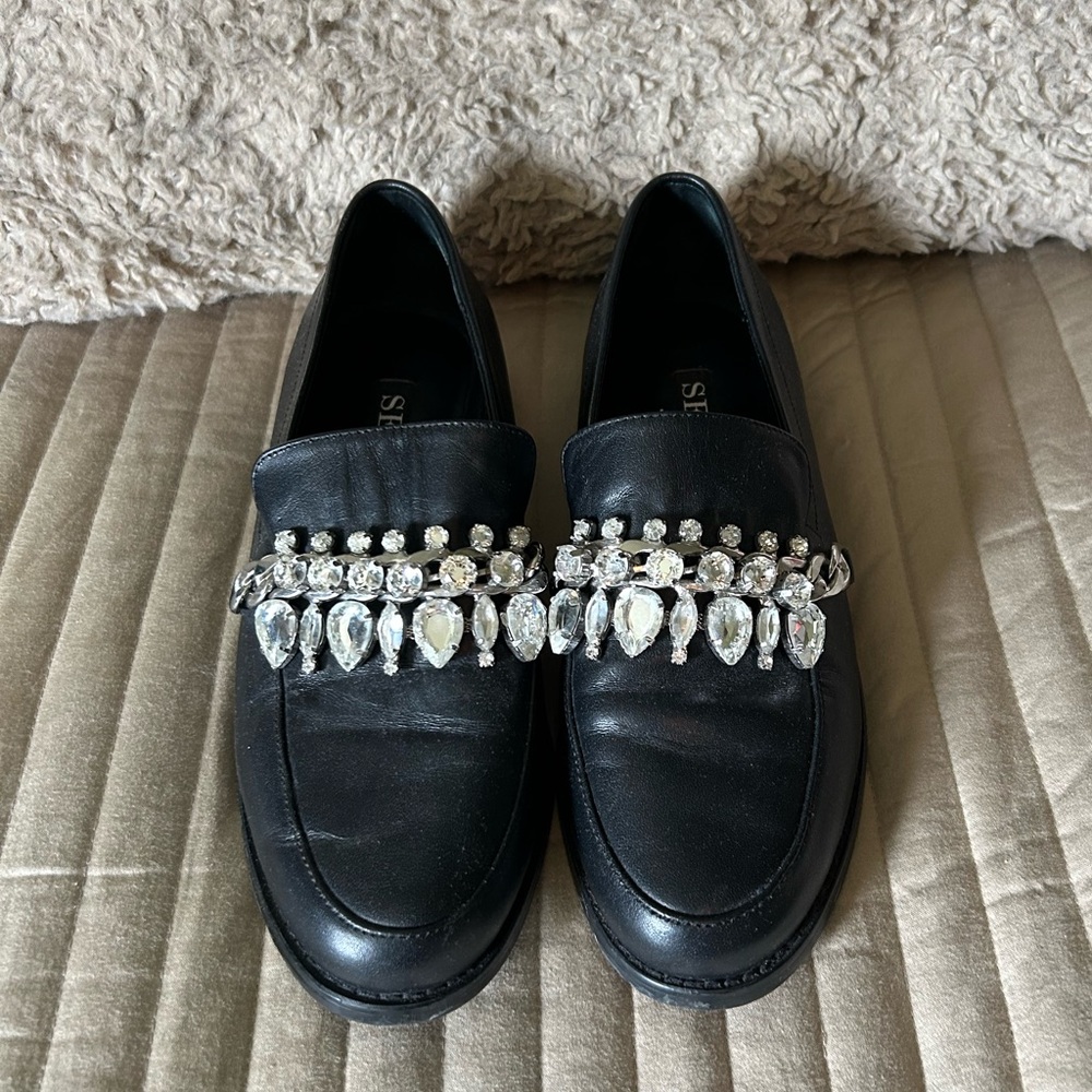 Senso Black Loafers with Crystal Embellishments